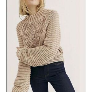 NWOT Free People Chunky Cable Knit Sweatheart Sweater Women's XS